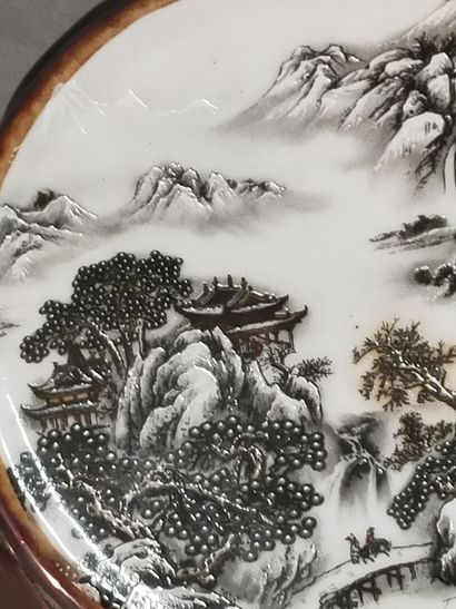 CHINA 

Two polychrome porcelain brush holders...