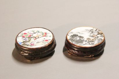 CHINA 

Two polychrome porcelain brush holders...