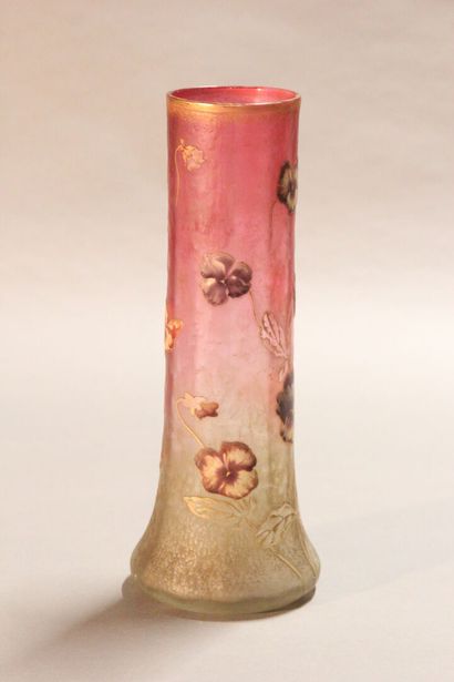 Vase with long neck out of white and pink...
