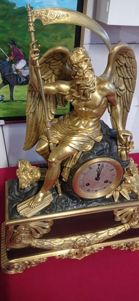 Important mantelpiece in bronze with double...