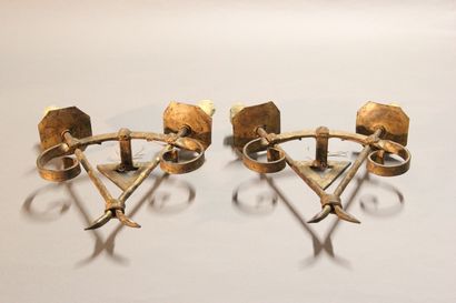 Pair of sconces with two lights in gilded...
