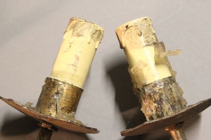 Pair of sconces with two lights in gilded...