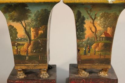 Pair of flared planters in polychrome sheet...