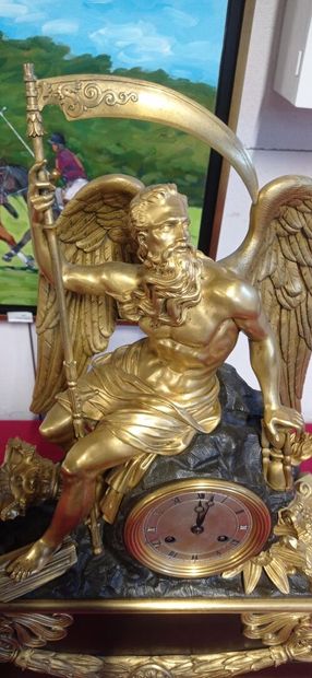 Important mantelpiece in bronze with double...