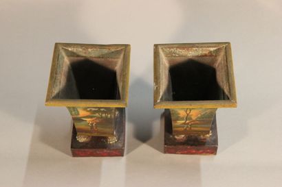 Pair of flared planters in polychrome sheet...