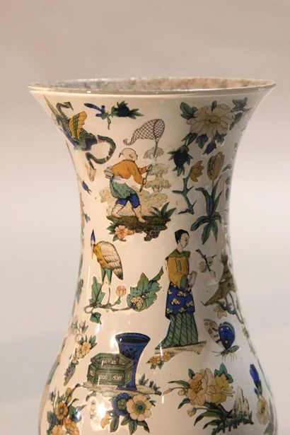 Pair of glass baluster vases with decalcomanied...