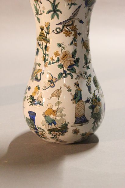 Pair of glass baluster vases with decalcomanied...