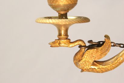 Small chandelier in gilded and chased bronze.

With...