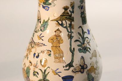 Pair of glass baluster vases with decalcomanied...