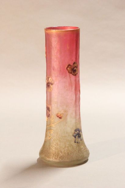 Vase with long neck out of white and pink...