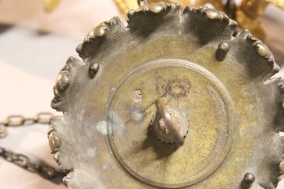 Small chandelier in gilded and chased bronze.

With...