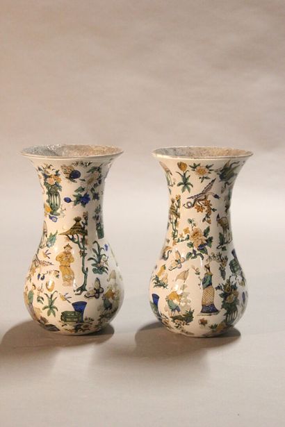Pair of glass baluster vases with decalcomanied...