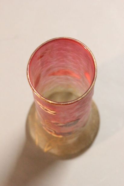 Vase with long neck out of white and pink...