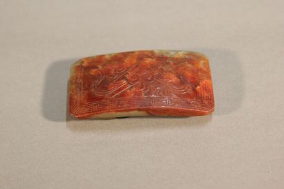 CHINA

Rust and spinach jade belt buckle.

Incised...