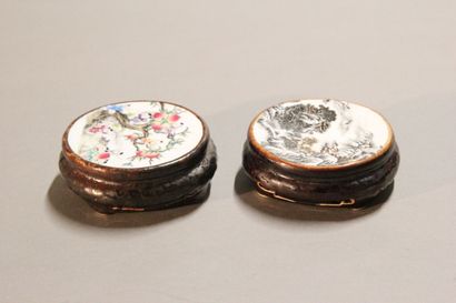 CHINA 

Two polychrome porcelain brush holders...