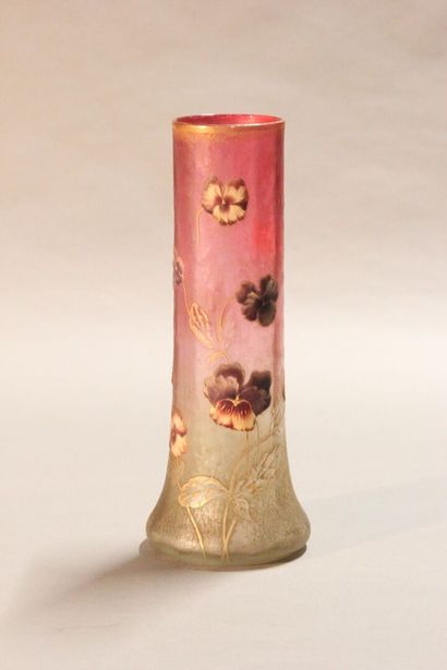 Vase with long neck out of white and pink...