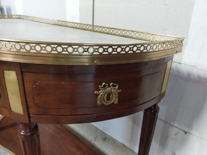 Mahogany and mahogany veneer half-moon console...