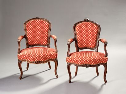 Two armchairs cabriolets in natural wood...