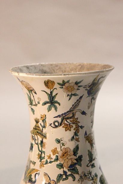 Pair of glass baluster vases with decalcomanied...