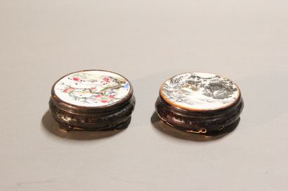 CHINA 

Two polychrome porcelain brush holders...
