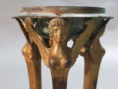 
Pair of gilt bronze cups supported by sphinxes...