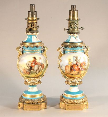 Important pair of baluster vases mounted...