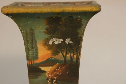 Pair of flared planters in polychrome sheet...