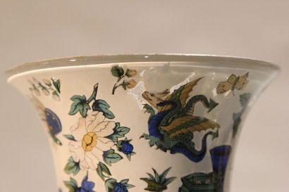 Pair of glass baluster vases with decalcomanied...