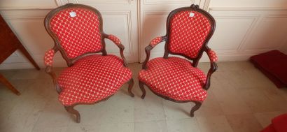 Two armchairs cabriolets in natural wood...