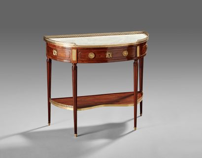 Mahogany and mahogany veneer half-moon console...