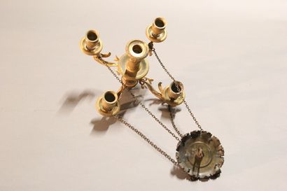 Small chandelier in gilded and chased bronze.

With...