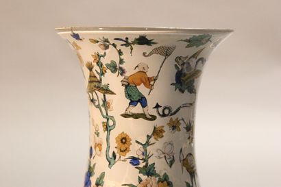 Pair of glass baluster vases with decalcomanied...
