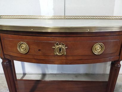 Mahogany and mahogany veneer half-moon console...