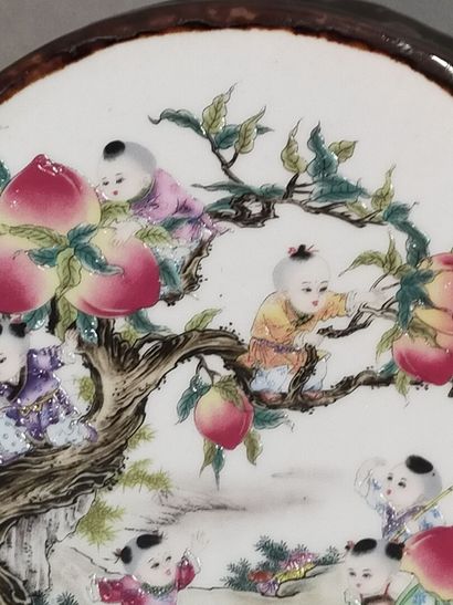 CHINA 

Two polychrome porcelain brush holders...