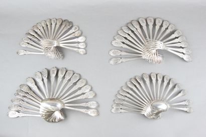 Silver household with violin spatula, foliage...