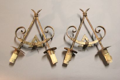 Pair of sconces with two lights in gilded...