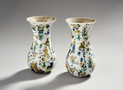 Pair of glass baluster vases with decalcomanied...