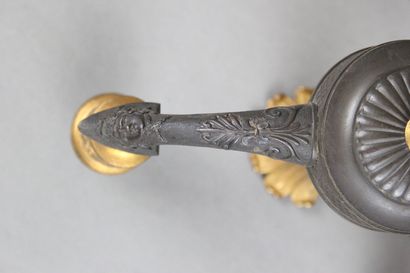 Pair of candelabras with four lights in chased,...
