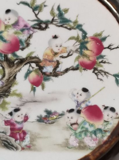 CHINA 

Two polychrome porcelain brush holders...