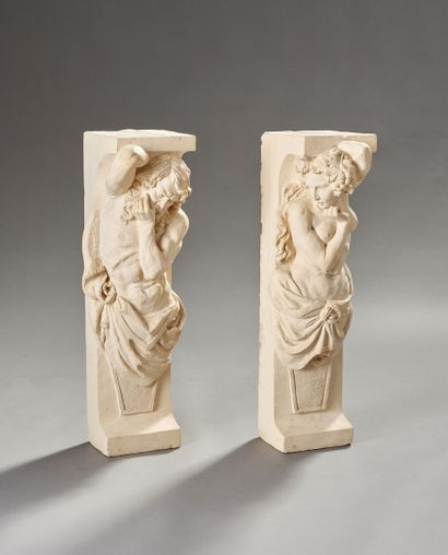 Pair of carved stone uprights.

Figure of...