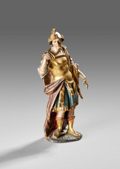 Antique soldier in armor.

Subject in polychromed...