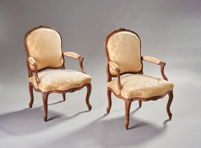 Pair of armchairs with flat backs in molded...