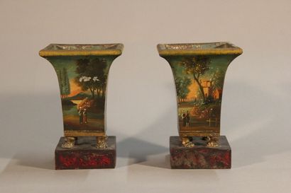 Pair of flared planters in polychrome sheet...