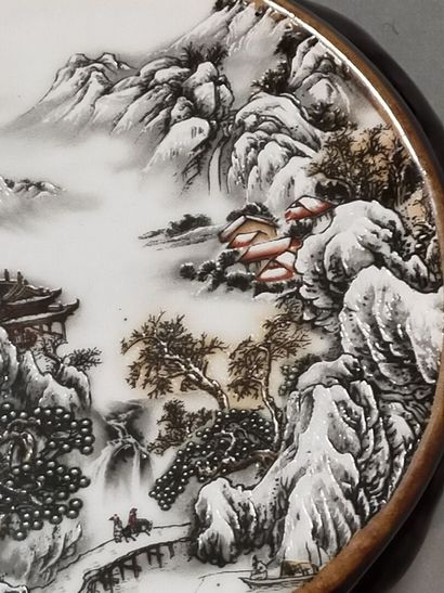 CHINA 

Two polychrome porcelain brush holders...