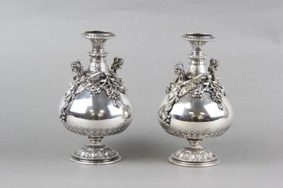 Pair of silver vases of Renaissance style....