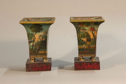 Pair of flared planters in polychrome sheet...
