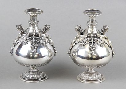 Pair of silver vases of Renaissance style....