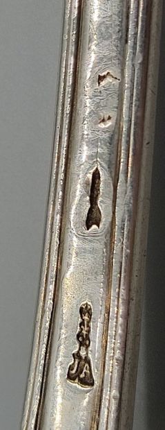 Silver ladle decorated with nets.

Dish of...