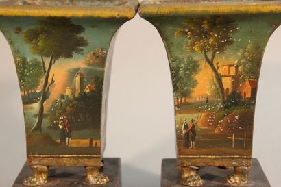 Pair of flared planters in polychrome sheet...
