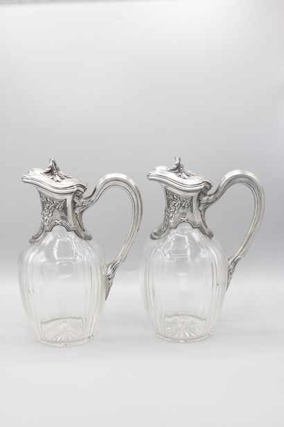 Pair of crystal decanters, silver and vermeil...